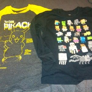 Pokemon and Minecraft shirts
